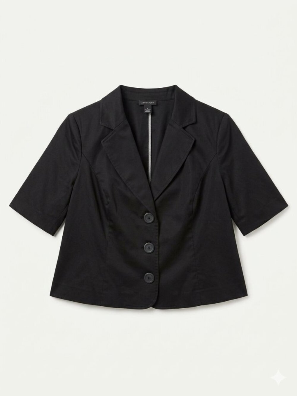Lane Bryant Cropped Short Sleeve Blazer Jacket Black Button Up Size 20